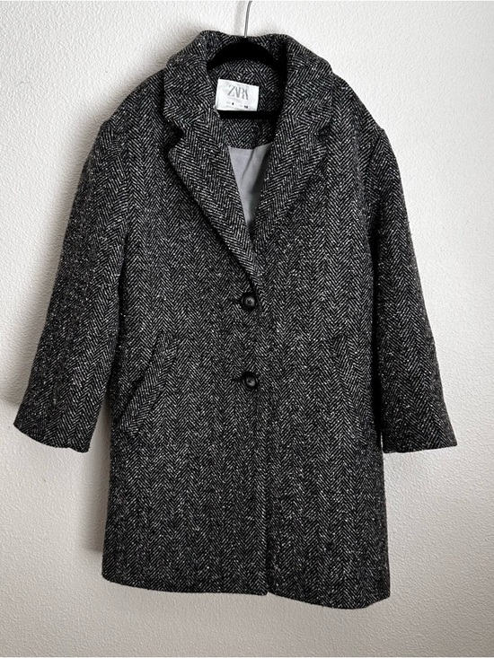 Zara Other - Zara Girls Black & White Herringbone Long Pea Coat Size 6